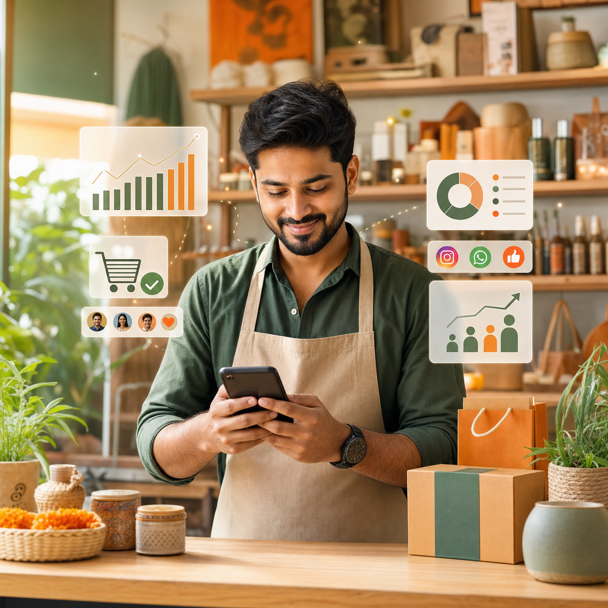AI illustration of an Indian local business owner growing digitally